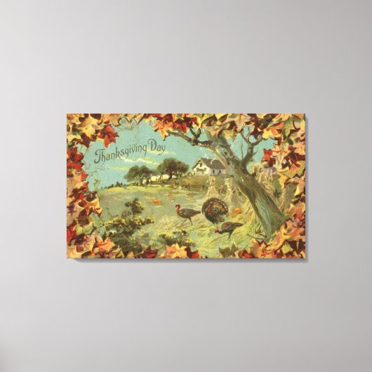 Erntedank DayFallen Blätter und Truthühner Leinwanddruck (Vorderseite)