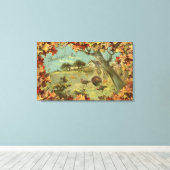 Erntedank DayFallen Blätter und Truthühner Leinwanddruck (Insitu (Holzboden))