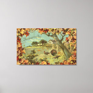 Erntedank DayFallen Blätter und Truthühner Leinwanddruck