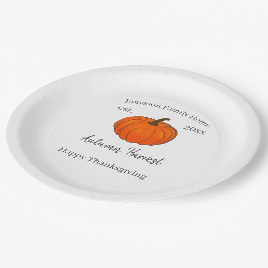 Erntedank der Familie Autumn Harvest Pumpkin Pappteller (Schrägansicht)