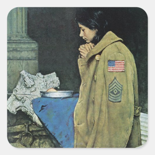 Erntedank der Flüchtlinge Quadratischer Aufkleber (Vorderseite)