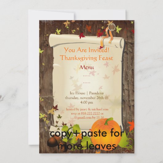 Erntedank Dinner, Ahorn-Blätter Einladung (Rückseite)