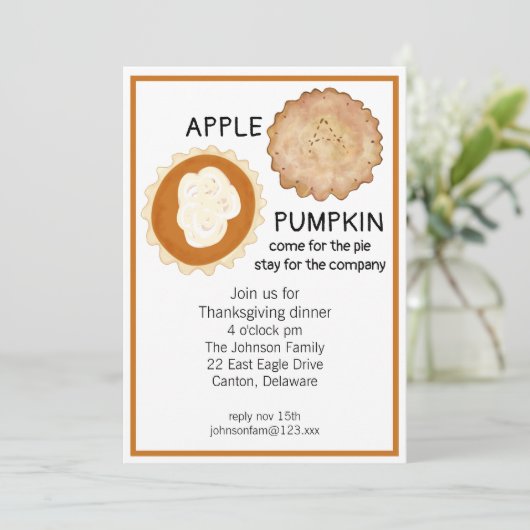 Erntedank Dinner and Pie Einladung (Stehend Vorderseite)