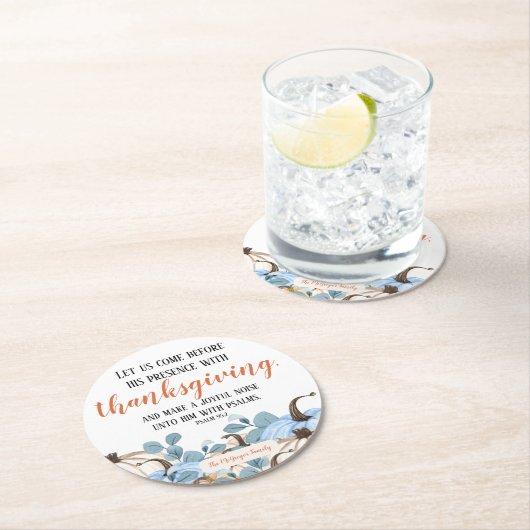 Erntedank Dinner Bible Verse Nachname Skript Runder Pappuntersetzer (Vor Ort)