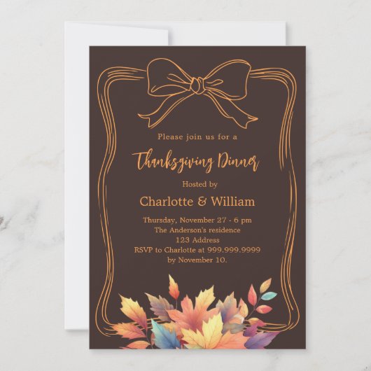 Erntedank Dinner Bistro braune Herbstlaube Einladung (Vorderseite)