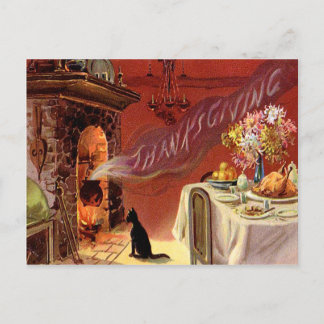 Erntedank Dinner Black Cat Kamin Türkei Feiertagspostkarte