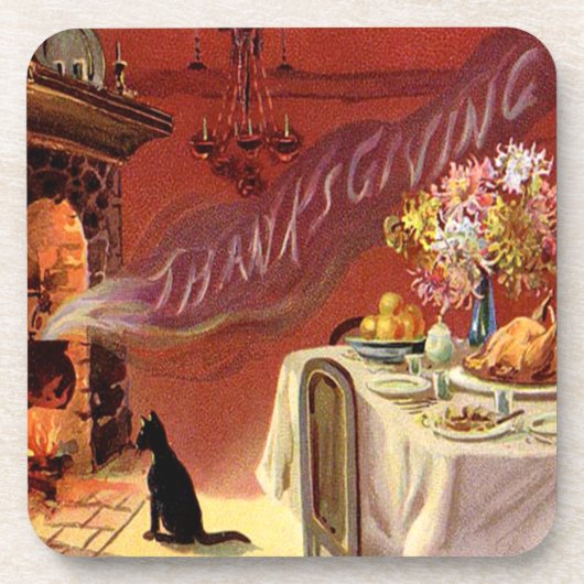 Erntedank Dinner Black Cat Kamin Türkei Untersetzer (Vorderseite)