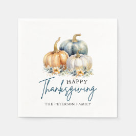 Erntedank Dinner Blue Orange Gold Pumpkins Serviette