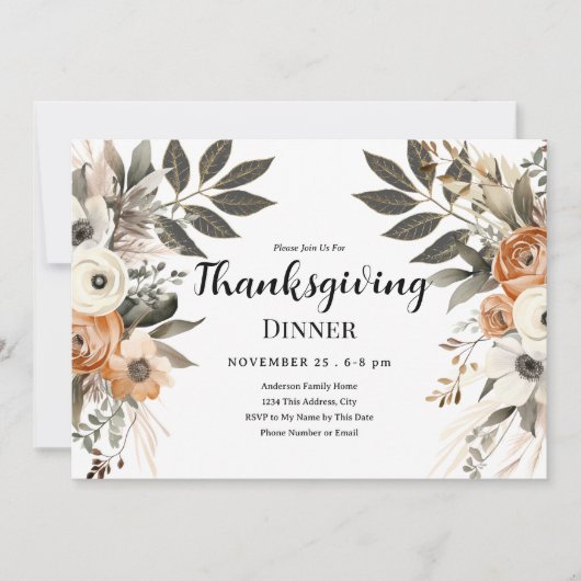 Erntedank Dinner Blumen Horizontal Einladung (Vorderseite)