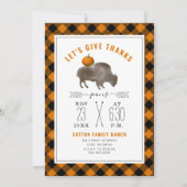 Erntedank Dinner Buffalo Bison Pumpkin Kariert Einladung (Vorderseite)