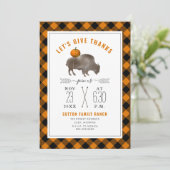 Erntedank Dinner Buffalo Bison Pumpkin Kariert Einladung (Stehend Vorderseite)