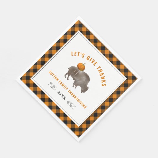 Erntedank Dinner Buffalo Bison Pumpkin Kariert Serviette (Ecke)