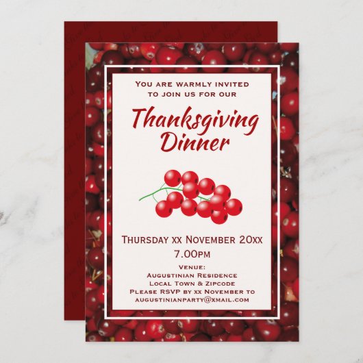ERNTEDANK DINNER Celebration CRANBERRIES Einladung (Vorne/Hinten)