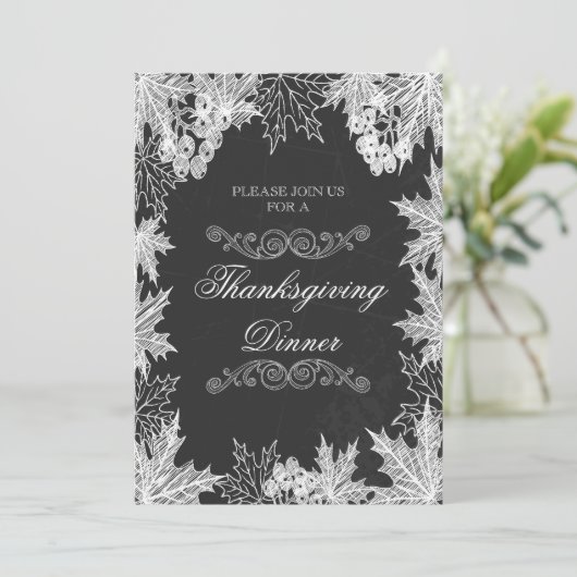 Erntedank Dinner Chalkboard Herbstlaube Einladung (Stehend Vorderseite)