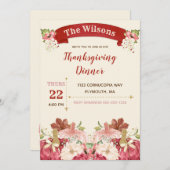 Erntedank Dinner Cranberry Ivory Gold Einladung (Vorne/Hinten)