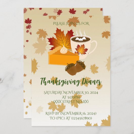 Erntedank Dinner Cuisine Pumpkin Pie Hot Choco Einladung (Vorne/Hinten)