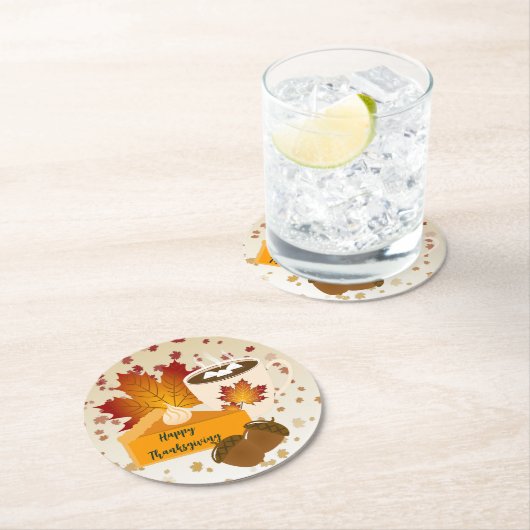 Erntedank Dinner Cuisine Pumpkin Pie Hot Choco Runder Pappuntersetzer (Vor Ort)