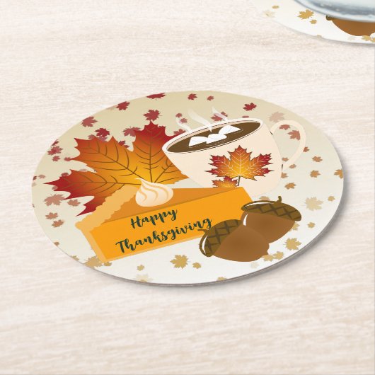 Erntedank Dinner Cuisine Pumpkin Pie Hot Choco Runder Pappuntersetzer (Angewinkelt)