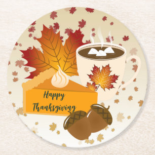 Erntedank Dinner Cuisine Pumpkin Pie Hot Choco Runder Pappuntersetzer