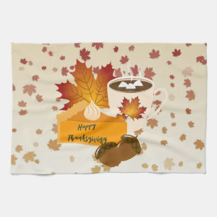 Erntedank Dinner Cuisine Pumpkin Pie Hot Cocoa Geschirrtuch