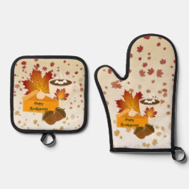 Erntedank Dinner Cuisine Pumpkin Pie Hot Cocoa Ofenhandschuh & Topflappen-Set