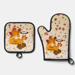 Erntedank Dinner Cuisine Pumpkin Pie Hot Cocoa Ofenhandschuh & Topflappen-Set
