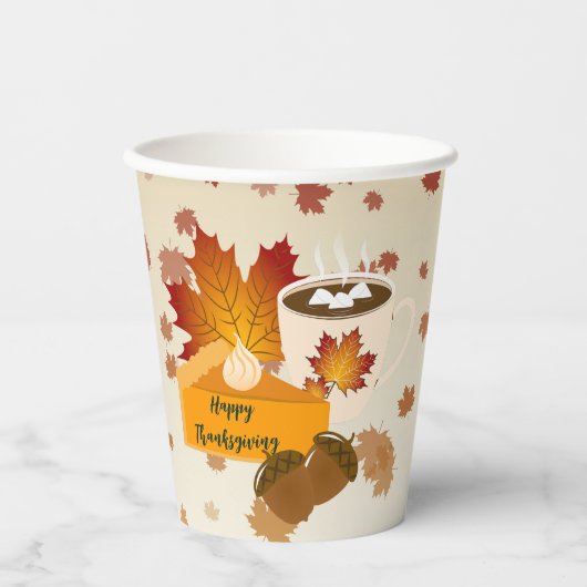 Erntedank Dinner Cuisine Pumpkin Pie Hot Cocoa Pappbecher (Vorderseite)