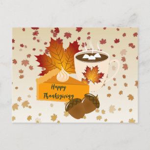 Erntedank Dinner Cuisine Pumpkin Pie Hot Cocoa Postkarte