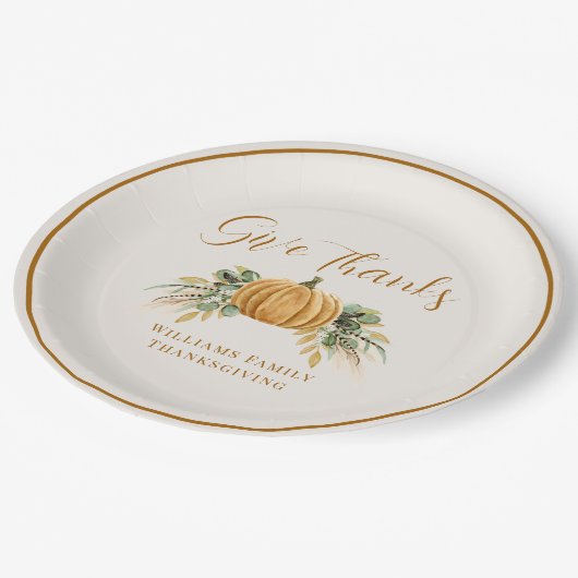 Erntedank Dinner Danke Pumpkin Pappteller (Schrägansicht)