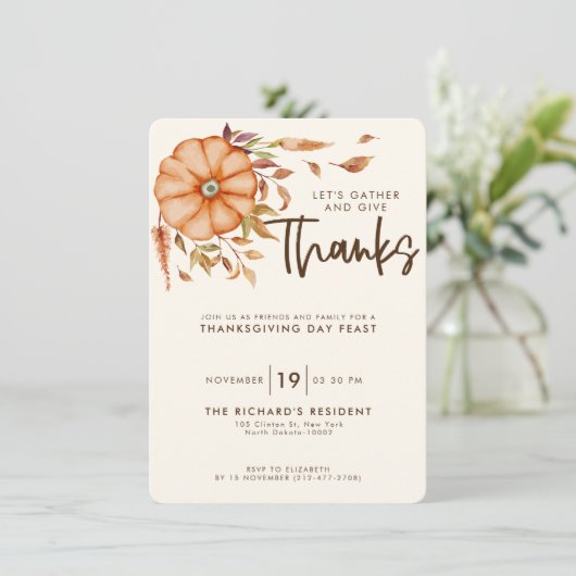 Erntedank Dinner Einladen Boho Thema Einladung (Stehend Vorderseite)