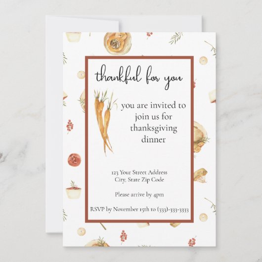 Erntedank Dinner Einladung Aquarellfarbe (Vorderseite)