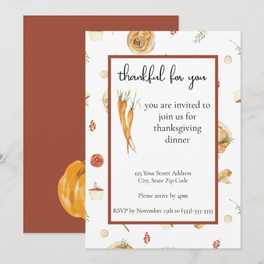 Erntedank Dinner Einladung Aquarellfarbe (Vorne/Hinten)