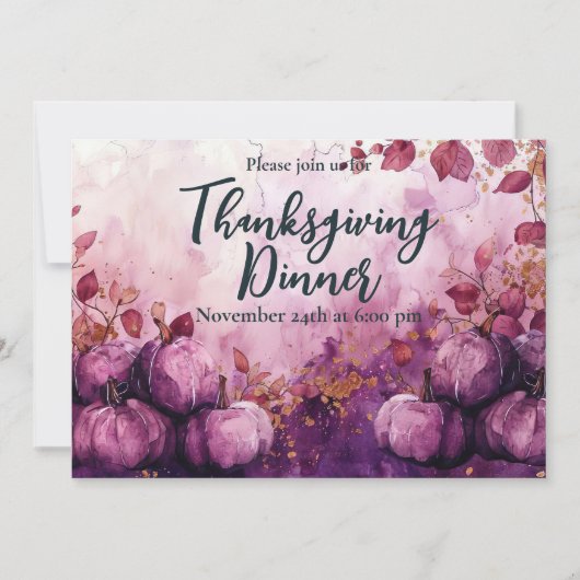 Erntedank Dinner Einladung Aquarellpumpen (Vorderseite)