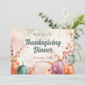 Erntedank Dinner Einladung Aquarellpumpen (Stehend Vorderseite)