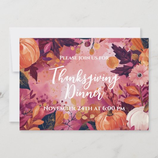 Erntedank Dinner Einladung Aquarellpumpen (Vorderseite)