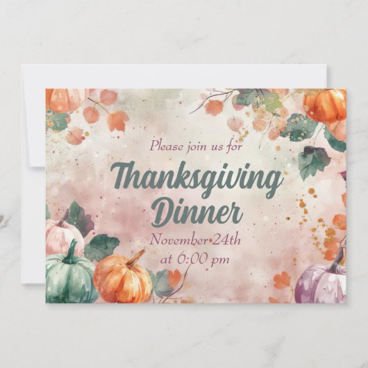 Erntedank Dinner Einladung Aquarellpumpen (Vorderseite)