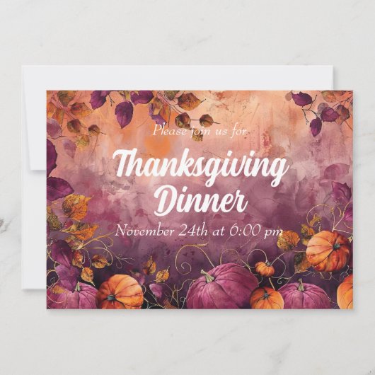 Erntedank Dinner Einladung Aquarellpumpen (Vorderseite)
