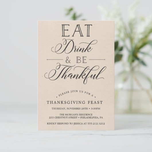 Erntedank Dinner Einladung - essen, trinken (Stehend Vorderseite)