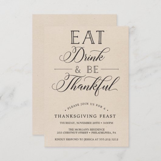 Erntedank Dinner Einladung - essen, trinken (Vorne/Hinten)