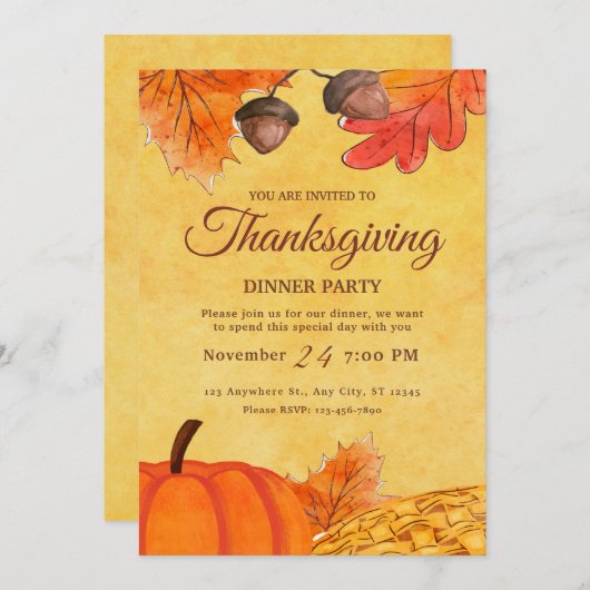 Erntedank Dinner Einladung, Feiertag Party Einladung (Vorne/Hinten)