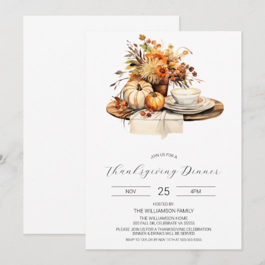 Erntedank Dinner Einladung, Herbstfeier Einladung (Vorne/Hinten)