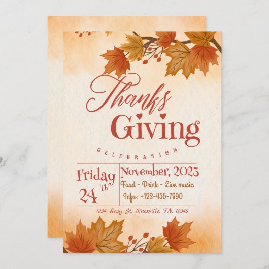 Erntedank Dinner Einladungen Vorlage bearbeiten be (Vorne/Hinten)