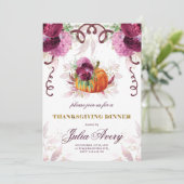 Erntedank Dinner Elegante Herbst Burgund Einladung (Stehend Vorderseite)