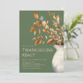 Erntedank Dinner Fall Olive Green Freundschaft Einladung (Stehend Vorderseite)