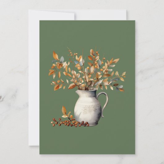 Erntedank Dinner Fall Olive Green Freundschaft Einladung (Rückseite)