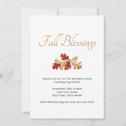 Erntedank Dinner Fall Rustikale Gold Rote Blätter Einladung (Vorderseite)