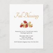 Erntedank Dinner Fall Rustikale Gold Rote Blätter Einladungspostkarte (Vorderseite)