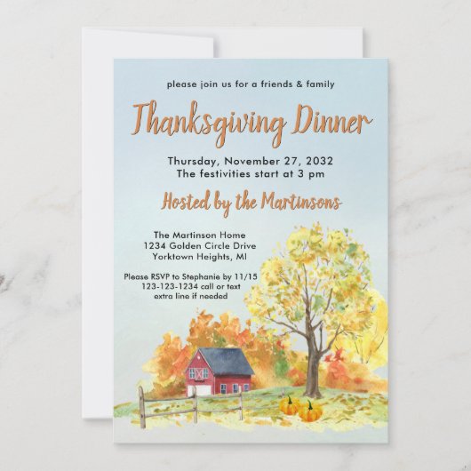 Erntedank Dinner Fall Scene Pumpkins Einladung (Vorderseite)