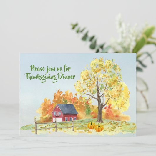 Erntedank Dinner Fall Scene Pumpkins Einladung (Stehend Vorderseite)