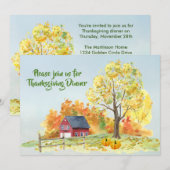 Erntedank Dinner Fall Scene Pumpkins Einladung (Vorne/Hinten)